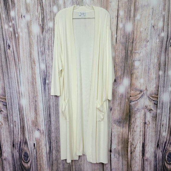 𝅺Linea by Louis Dell'olio Whisper Knit Long Pocket Cardigan Ivory Cream Size 2X - Picture 2 of 12
